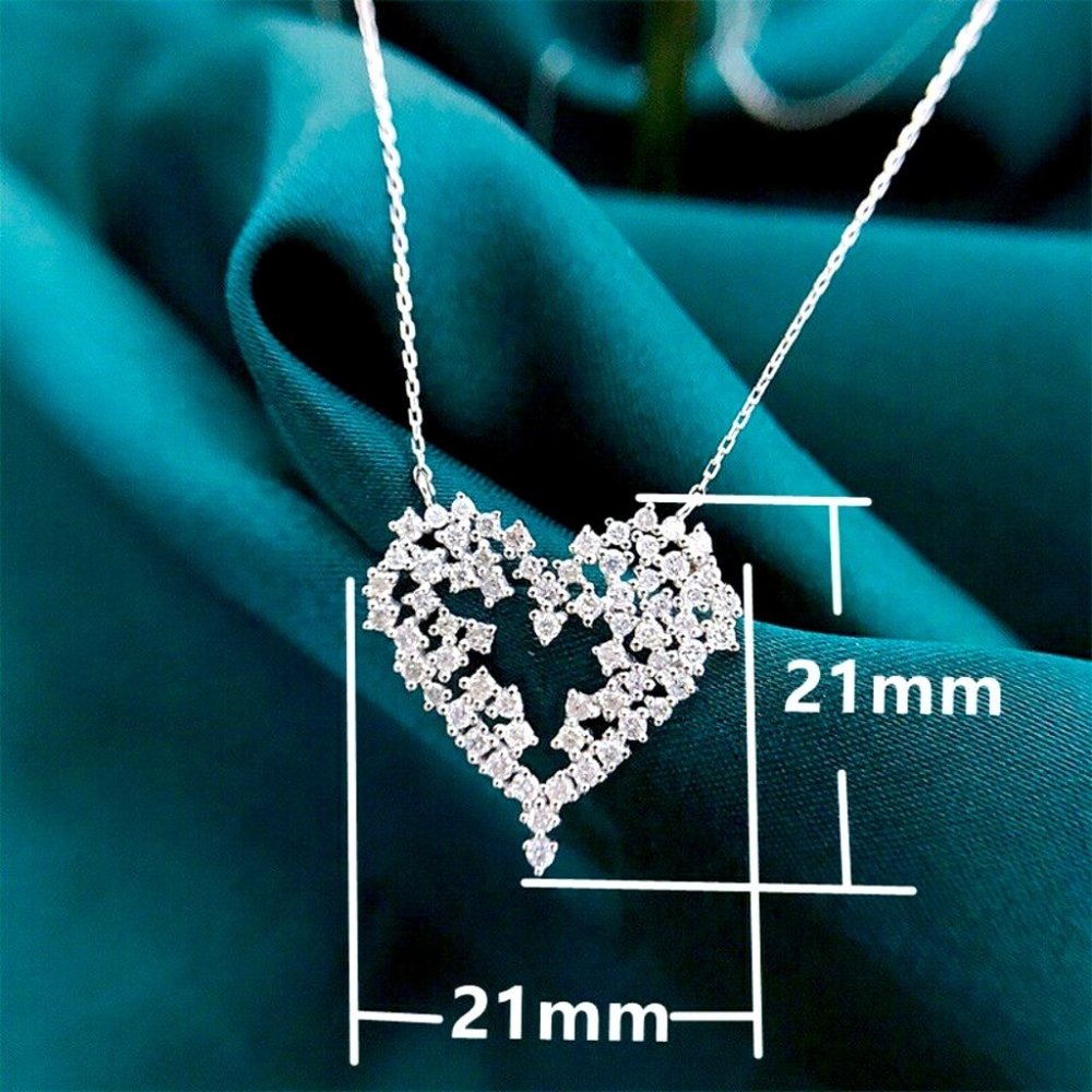 New Stunning 925 Silver Diamond Lace Heart Necklace - Picture 5 of 5